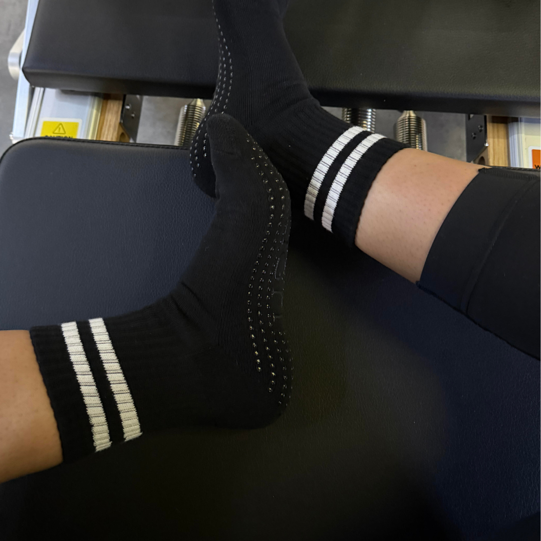 LIGN Black Classic Two White Stripe Tube Grip Sock