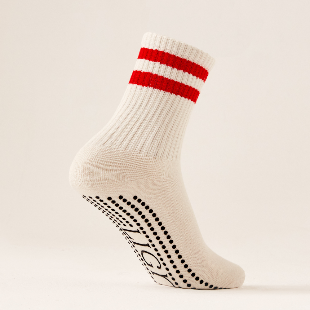 LIGN Red Heart Two Cream Stripe Tube Socks