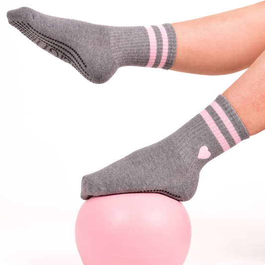 LIGN Pink Heart Two Grey Stripe Tube Socks