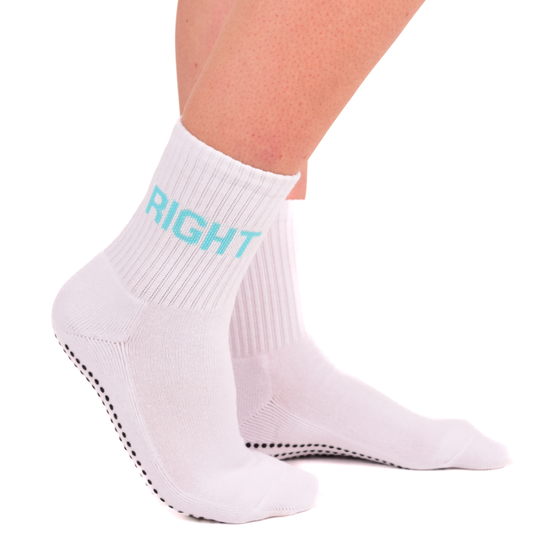 LIGN White Left Right Pilates Grip Tube Socks