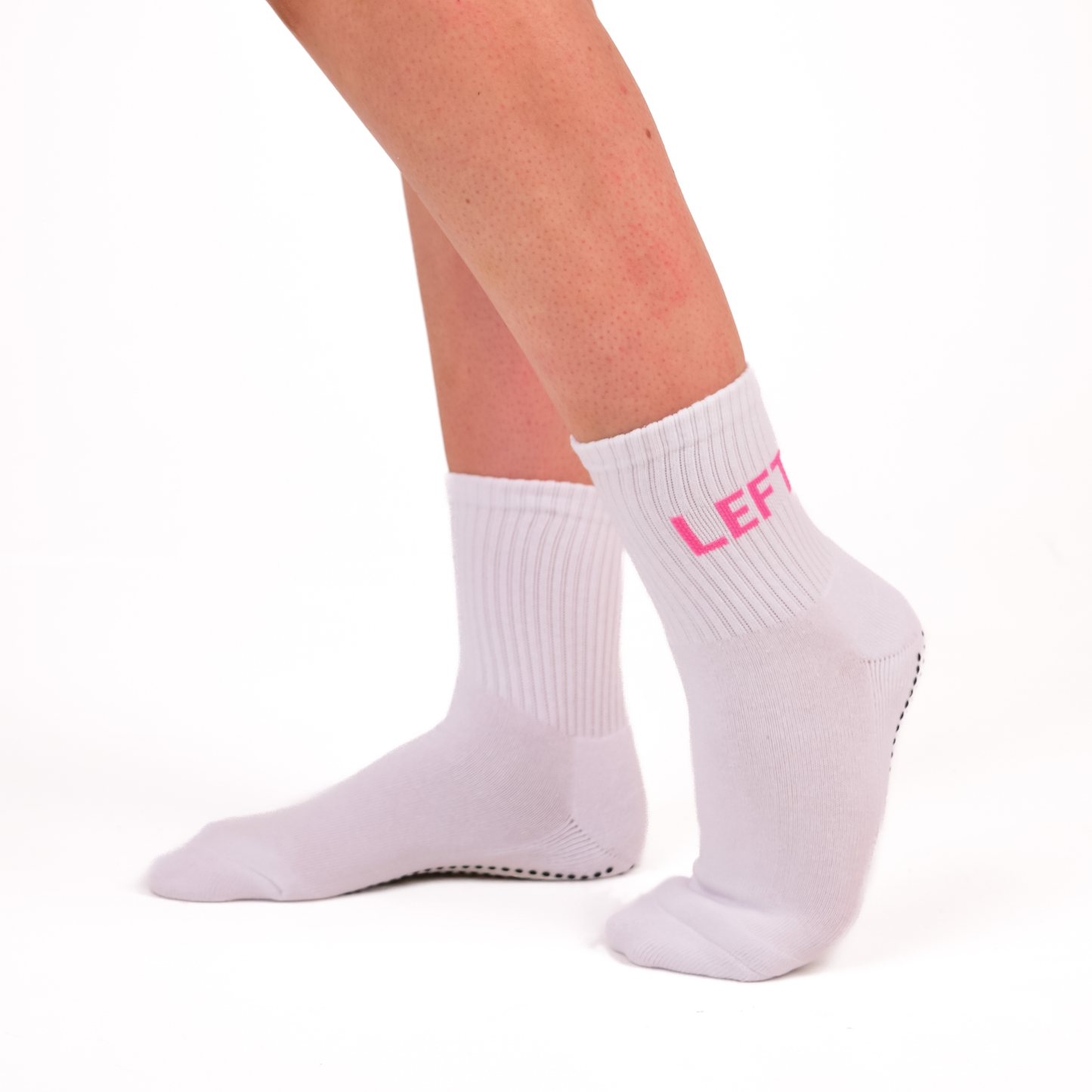 LIGN White Left Right Pilates Grip Tube Socks