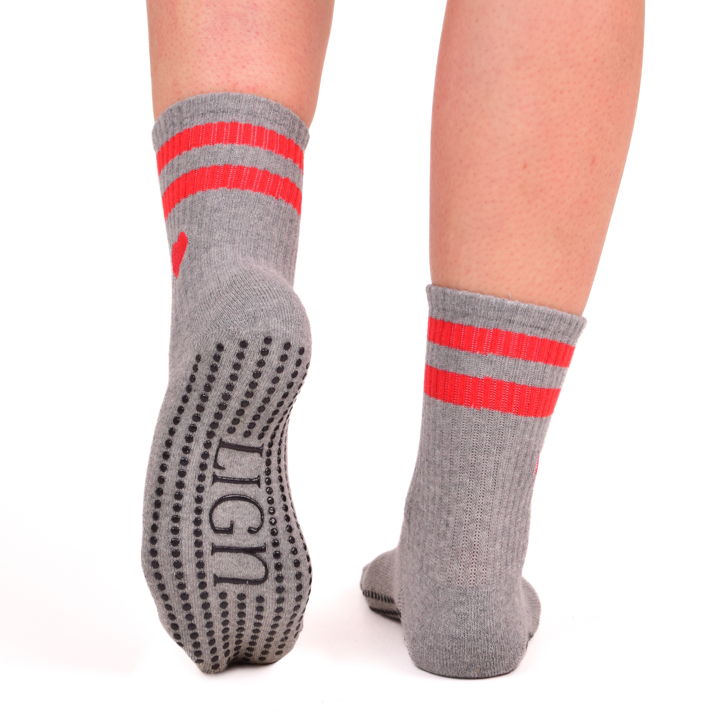 LIGN Red Heart Two Grey Stripe Tube Socks