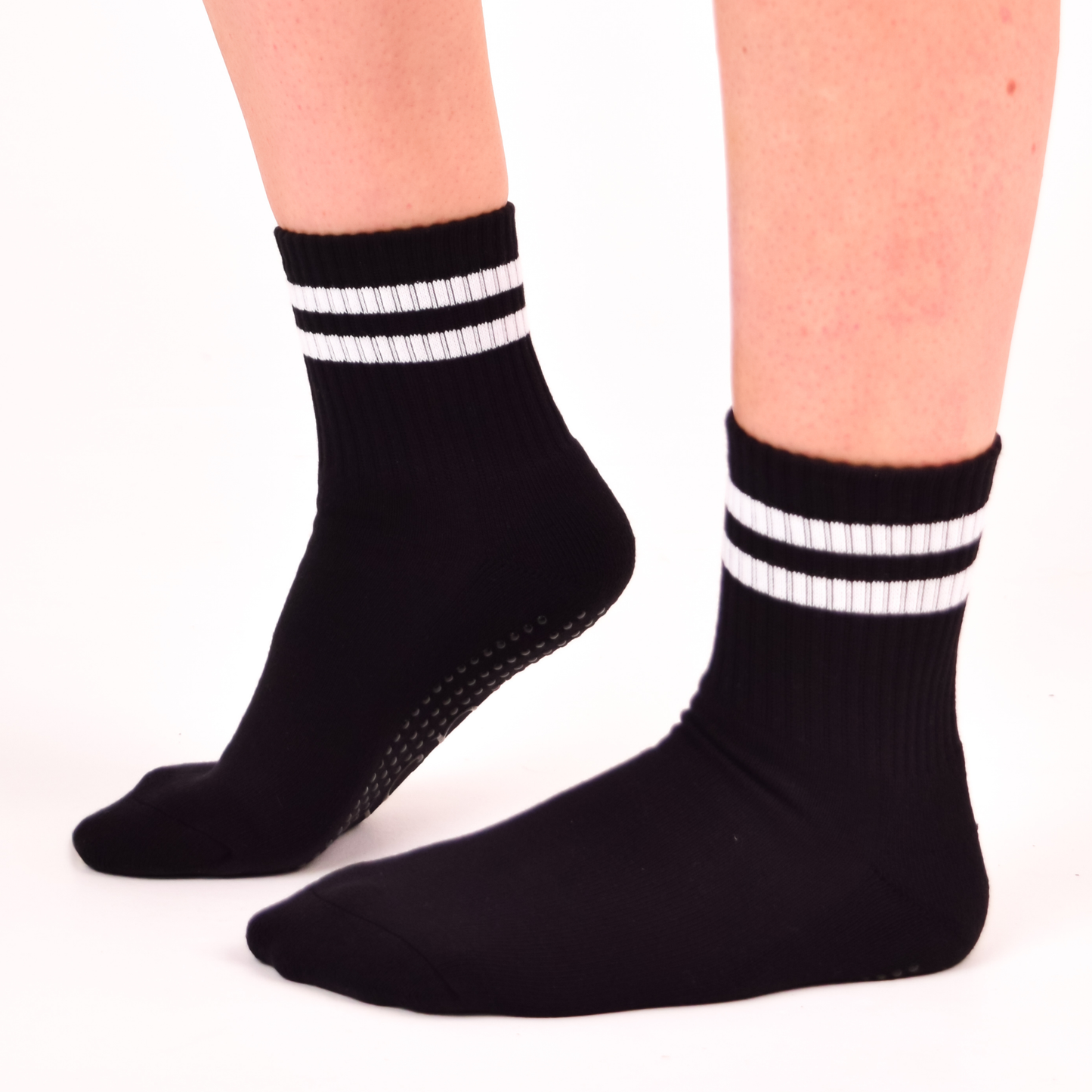 LIGN Black Classic Two White Stripe Tube Grip Sock