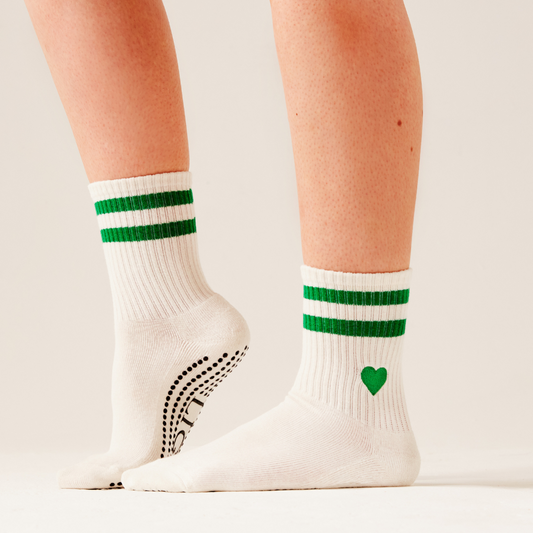 LIGN Green Heart Stripe Tube Socks Cream