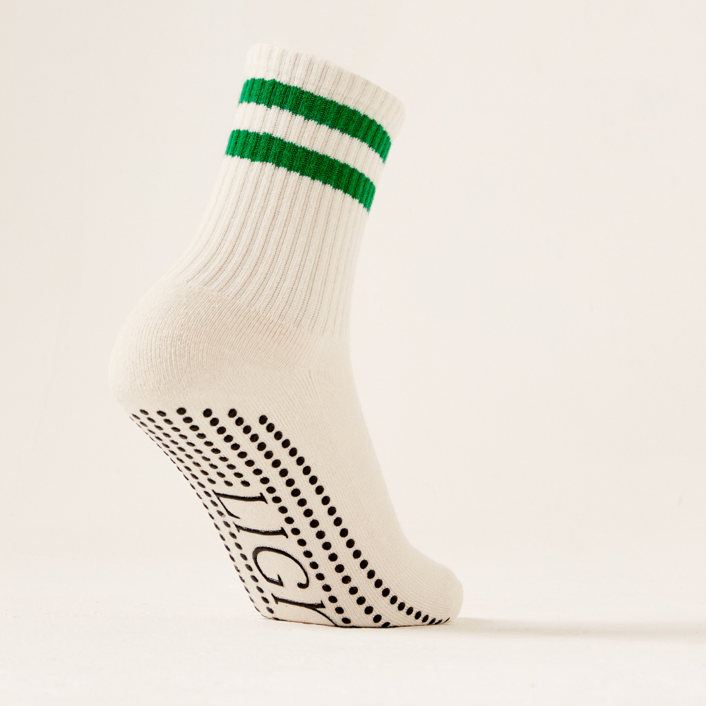 LIGN Green Heart Stripe Tube Socks Cream